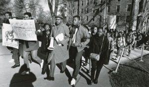 Photo Courtesy UW Madison Archives: Students protest committee and chancellor's response to racist incident at UW Madison fraternity, 1988