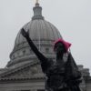 Statue Outside WI Capital with Pussy Hat