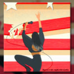 Image of Asian American person climbing US flag stripes. Image from wisc.edu